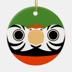 The face of a Harlequin Macaw Ceramic Ornament