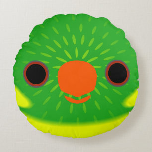 The face of a Leaf lorikeet Round Cushion