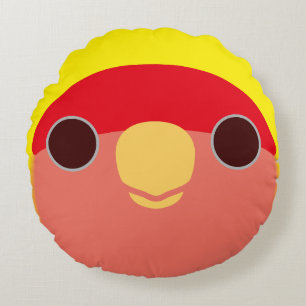 The face of a lutino peach-faced lovebird round cushion