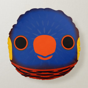 The face of a Massena's Lorikeet Round Cushion