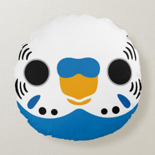 The face of a normal cobalt male budgie round cushion