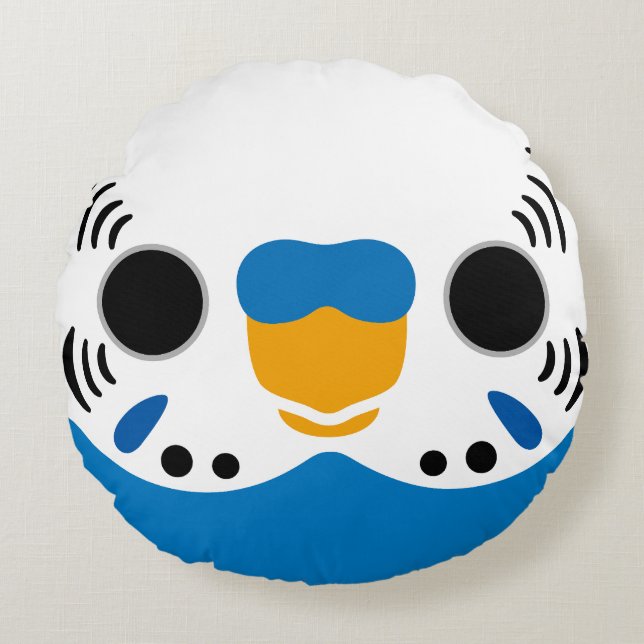 The face of a normal cobalt male budgie round cushion (Front)