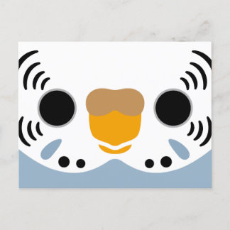 The face of a normal grey female budgie holiday postcard