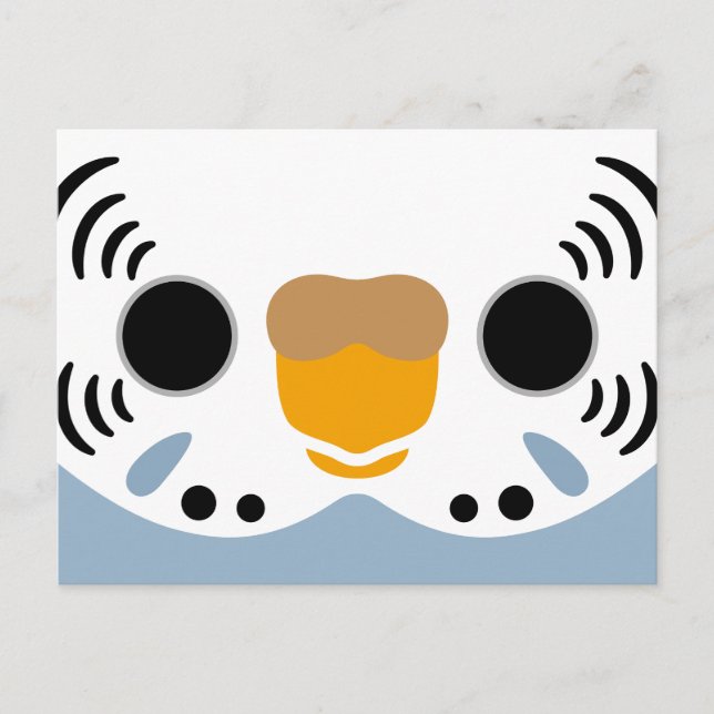 The face of a normal grey female budgie holiday postcard (Front)