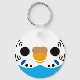 The face of a normal sky blue female budgie key ring