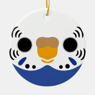 The face of a normal violet female budgie ceramic ornament