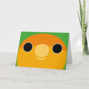 The face of a orange-faced peach-faced lovebird card
