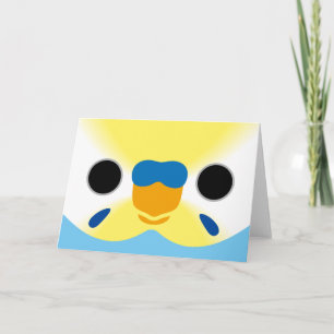 The face of a pastel rainbow male budgie card