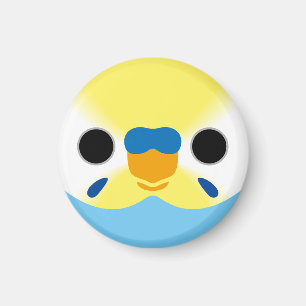 The face of a pastel rainbow male budgie magnet
