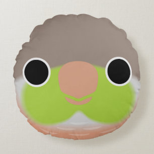 The face of a Pineapple Green-cheeked parakeet Round Cushion