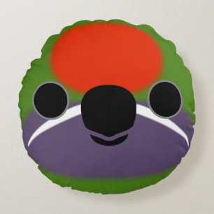 The face of a Plum-faced lorikeet Round Cushion