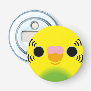 The face of a recessive pied budgie bottle opener