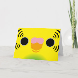 The face of a recessive pied budgie card