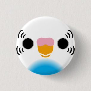 The face of a sky blue recessive pied budgie 3 cm round badge