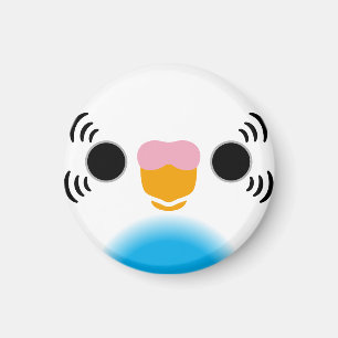 The face of a sky blue recessive pied budgie magnet