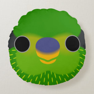 The face of a Striated lorikeet Round Cushion