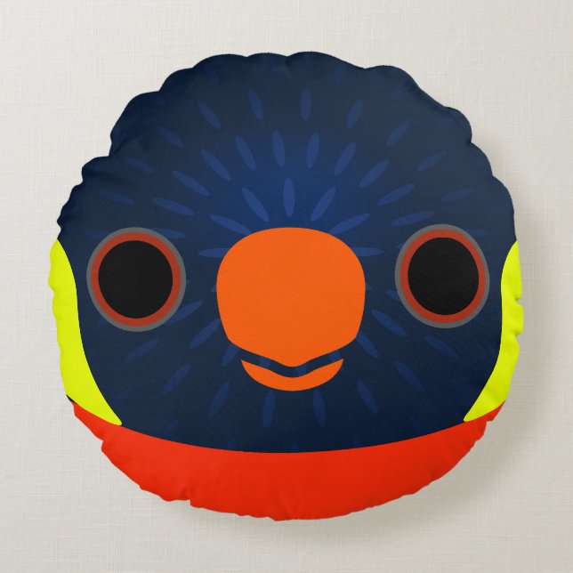 The face of a Sunset lorikeet Round Cushion (Front)