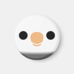 The face of a white-faced pied male cockatiel magnet