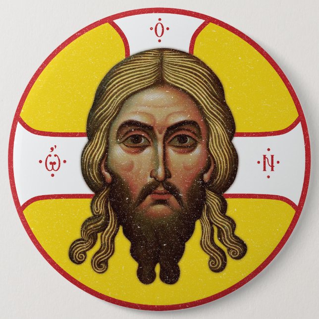 The Face Of Christ Orthodox Icon 6 Cm Round Badge (Front)
