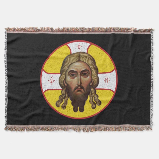 The Face Of Christ Orthodox Icon Throw Blanket (Front)