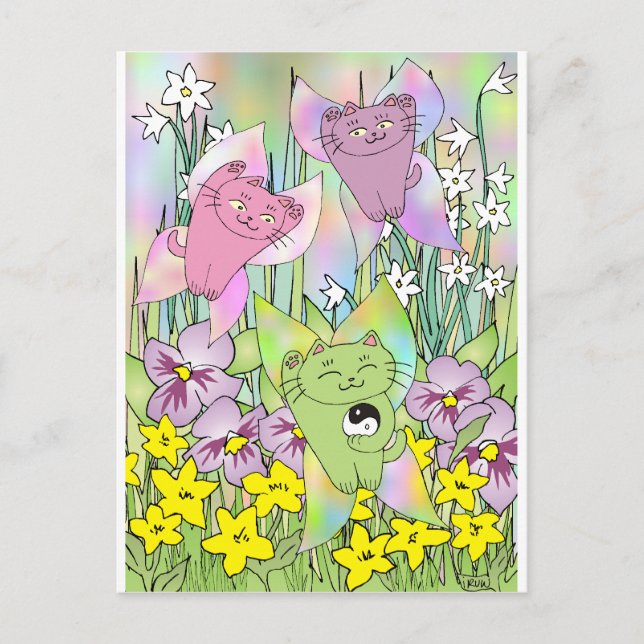 The Fairy Nekos of Spring Postcard (Front)