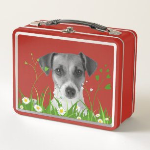 The Fall 2024 collection Red blk/wht dog and grass Metal Lunch Box