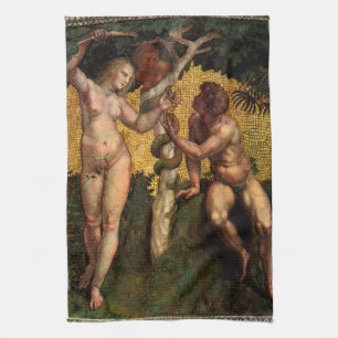 The Fall - Adam and Eve by Raphael Sanzio Tea Towel