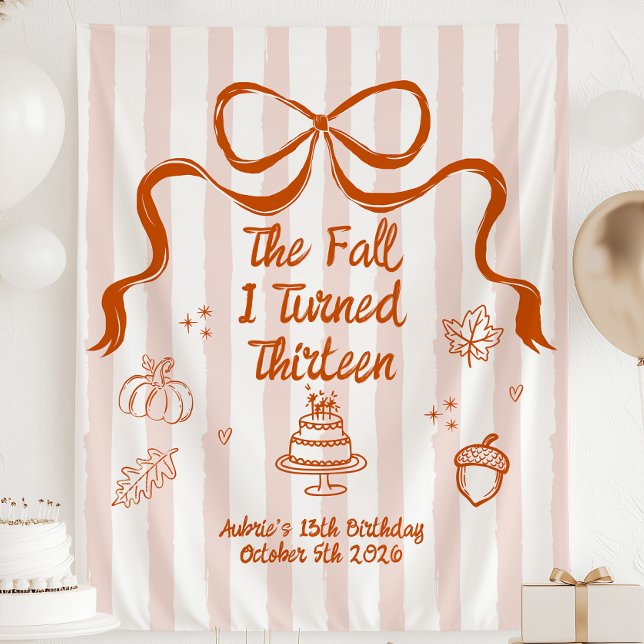 The Fall I Turned Thirteen Birthday Banner Tapestry (Personalized The Fall I Turned Thirteen Birthday Tapestry Banner | Pumpkin 13th Birthday Party Backd)