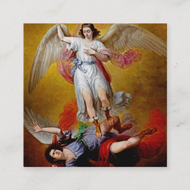 The fall of Lucifer by Antonio Maria Esquivel Square Business Card (Front)