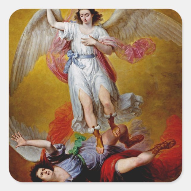 The fall of Lucifer by Antonio Maria Esquivel Square Sticker (Front)