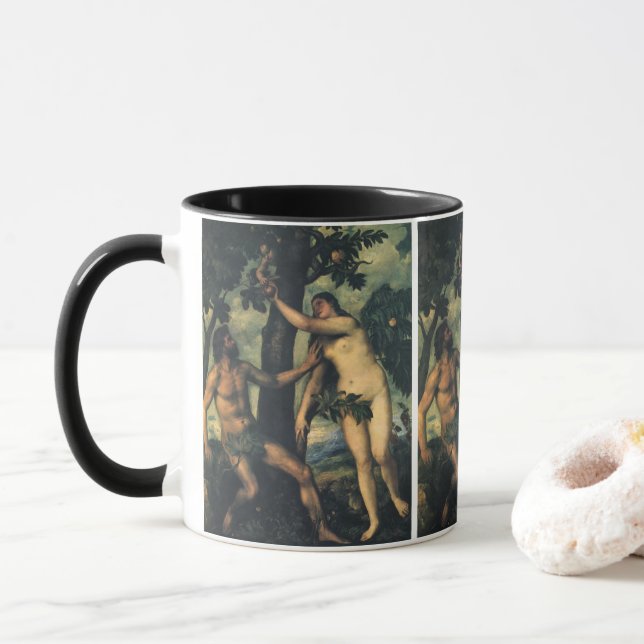 The Fall of Man; Adam and Eve by Titian Mug (With Donut)
