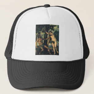 The Fall of Man; Adam and Eve by Titian Trucker Hat