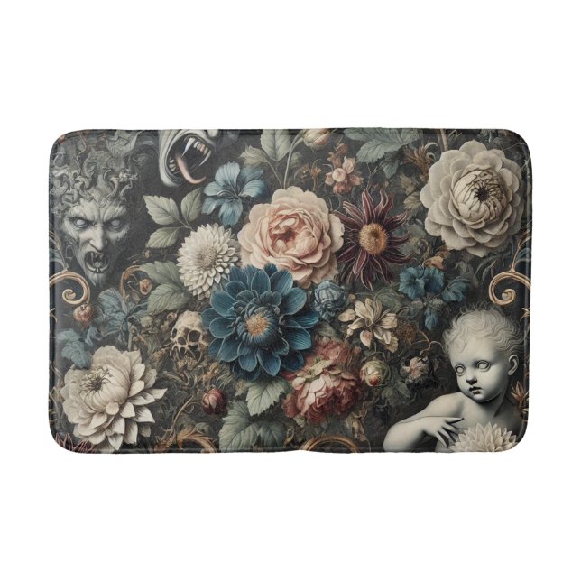 The Fallen Nursery – Gothic Floral Design Bath Mat (Front)