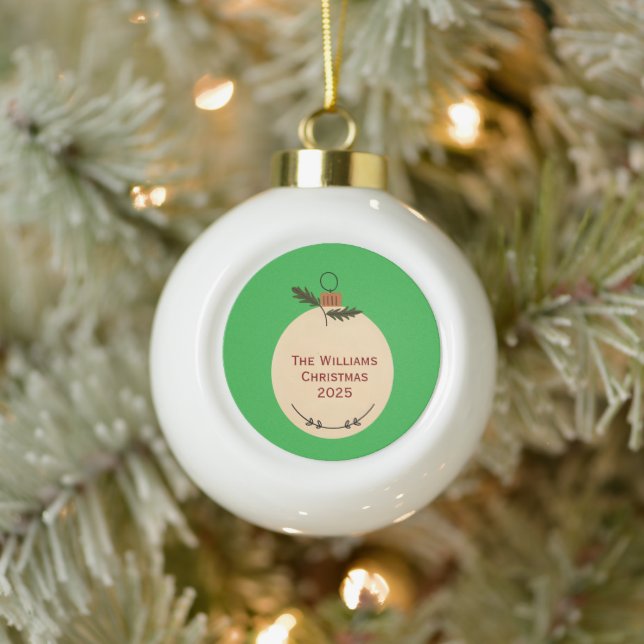 The Family Name Christmas 2025 Elegant Script  Ceramic Ball Christmas Ornament (Tree)