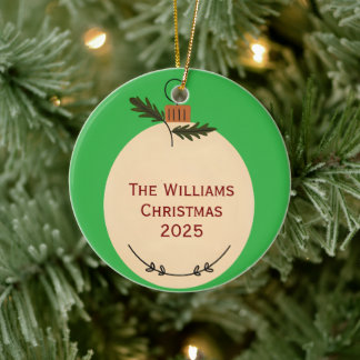 The Family Name Christmas 2025 Elegant Script  Ceramic Ornament