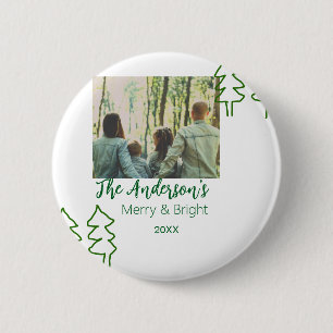 The family name green Christmas tree photo modern 6 Cm Round Badge