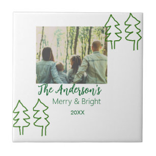 The family name green Christmas tree photo modern Ceramic Tile