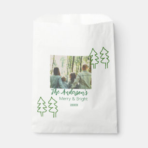 The family name green Christmas tree photo modern Favour Bag
