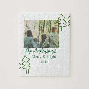 The family name green Christmas tree photo modern Jigsaw Puzzle