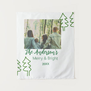 The family name green Christmas tree photo modern Tapestry
