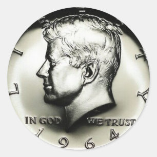 The famous 1964 Kennedy Half Dollar Classic Round Sticker
