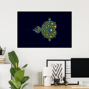The famous Mandelbrot set white on dark blue Poster