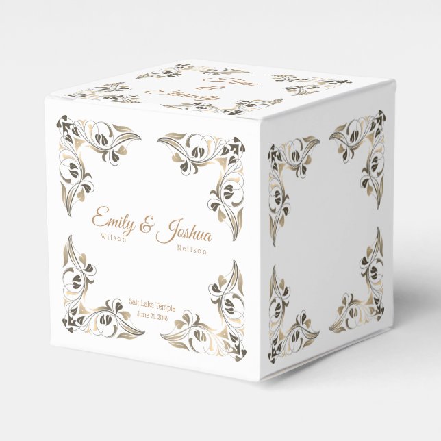 The Fancy Golden Leaf Borders Favour Box-Temple Box (Front Side)