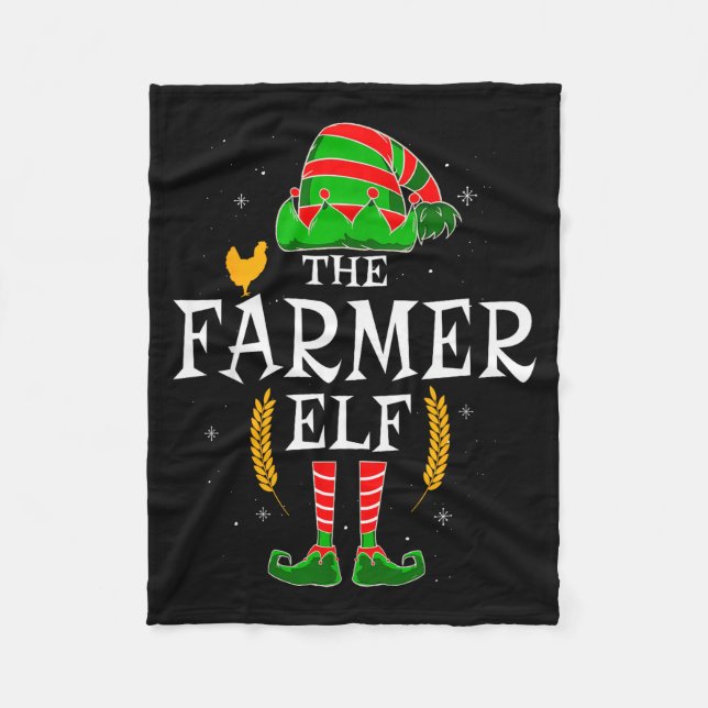 The Farmer Elf Group Matching Family Christmas Far Fleece Blanket (Front)