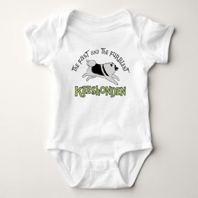 The Fast & The Furriest Keeshonden | Keeshond Dog Baby Bodysuit (Front)