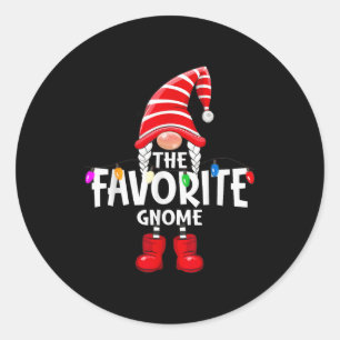 The Favorite Gnome Christmas Matching Pajama  Classic Round Sticker