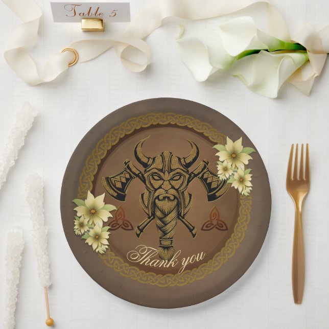 The fearless viking with Helmet with horns.  Paper Plate (Wedding)