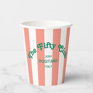 The Fifty Club Peach Beach Stripe 50th Birthday  Paper Cups