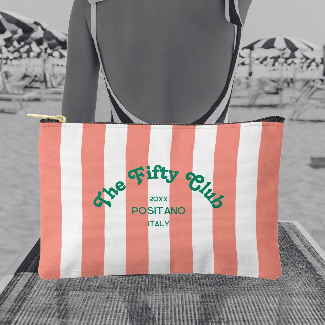 The Fifty Club Pink Cabana Stripe 50th Birthday  Accessory Pouch (Creator Uploaded)
