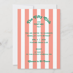 The Fifty Club Pink Stripe 50th Birthday Party  Invitation